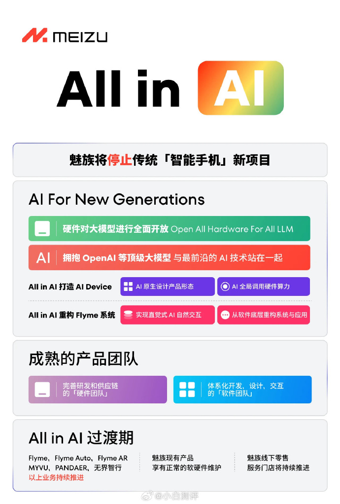 魅族宣布All in AI 将停止传统「智能手机」新项目
